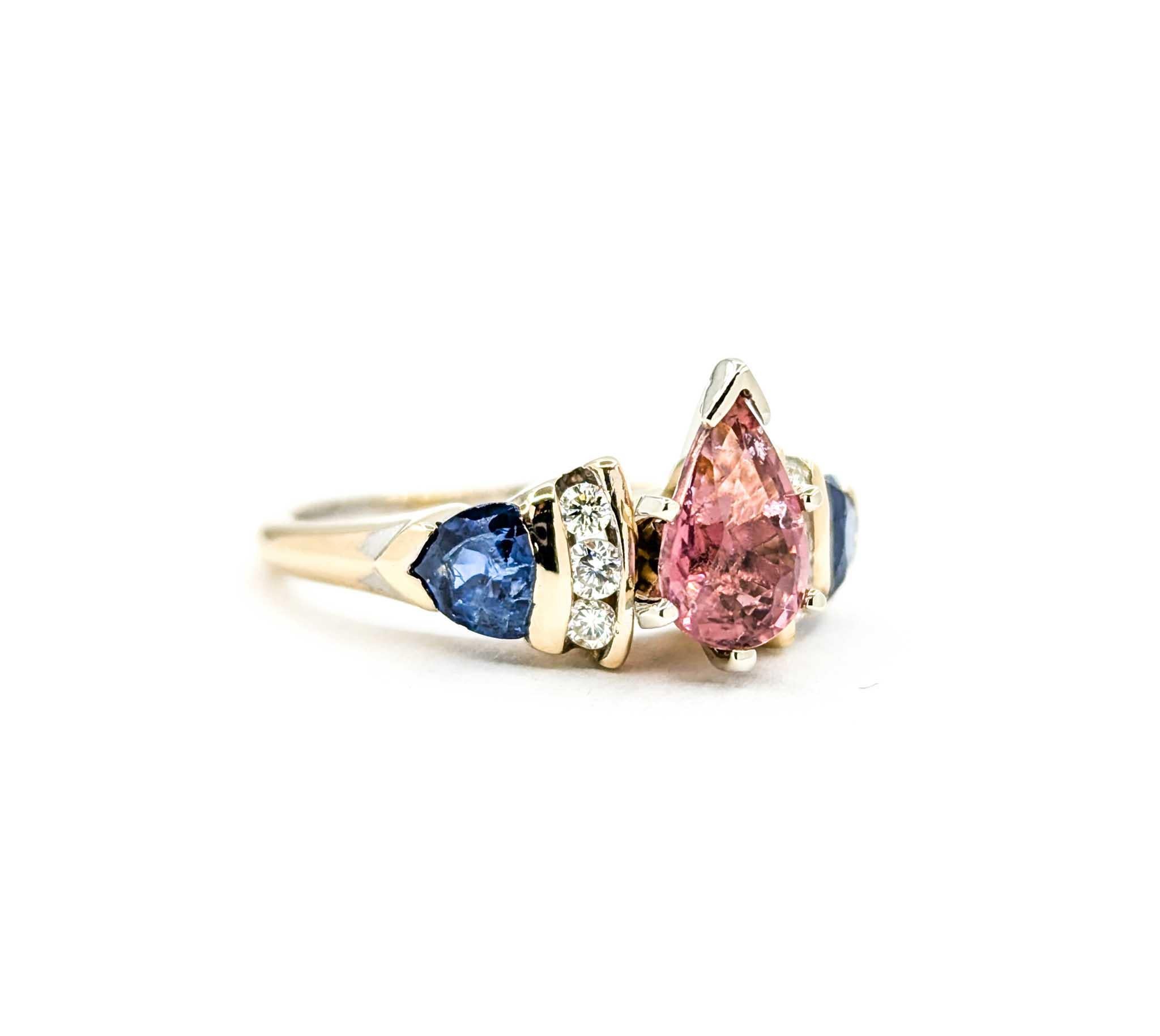 Women's Pink Tourmaline, Sapphire & Diamond Ring in 14k Yellow Gold For Sale