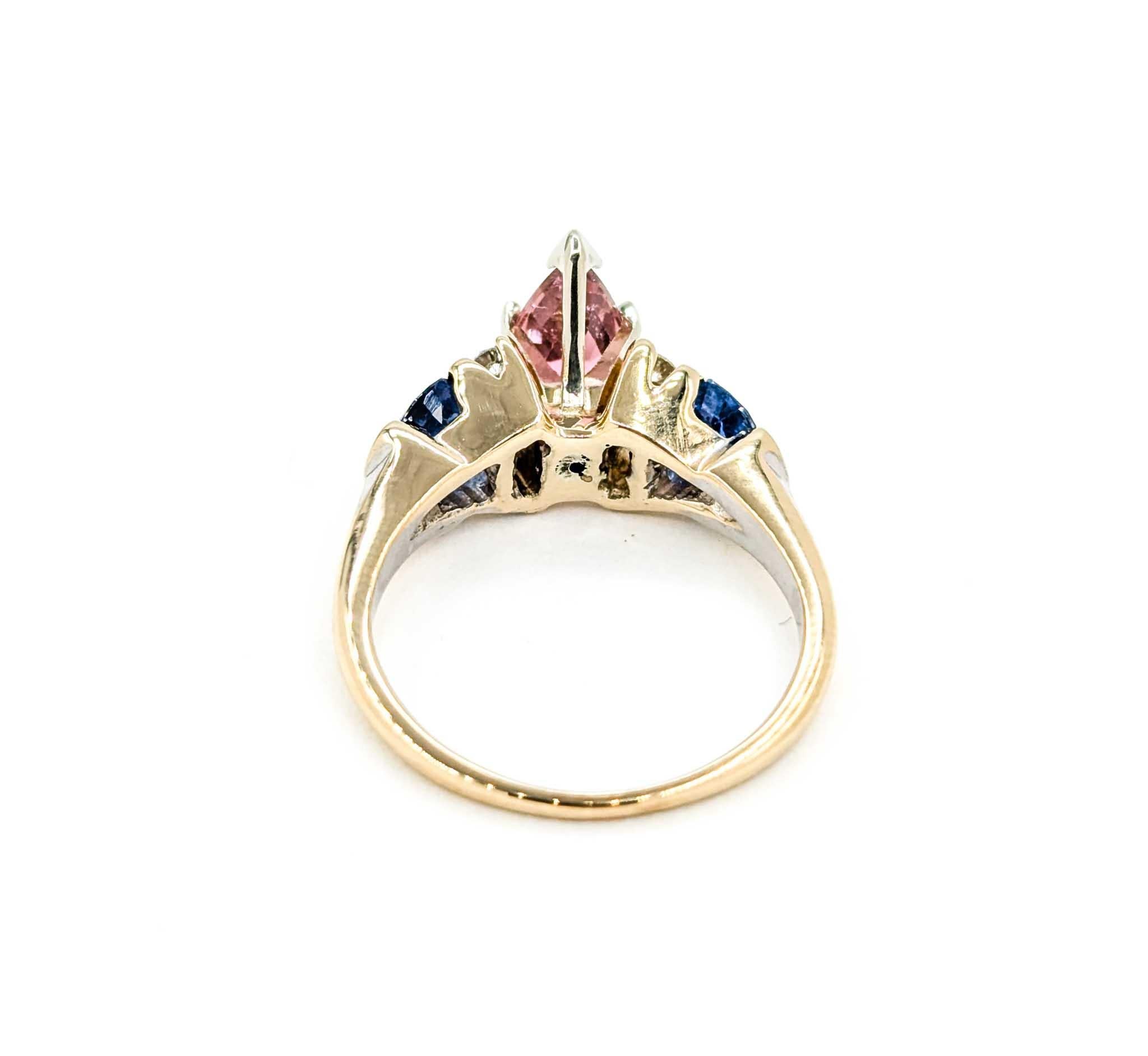 Pink Tourmaline, Sapphire & Diamond Ring in 14k Yellow Gold For Sale 1