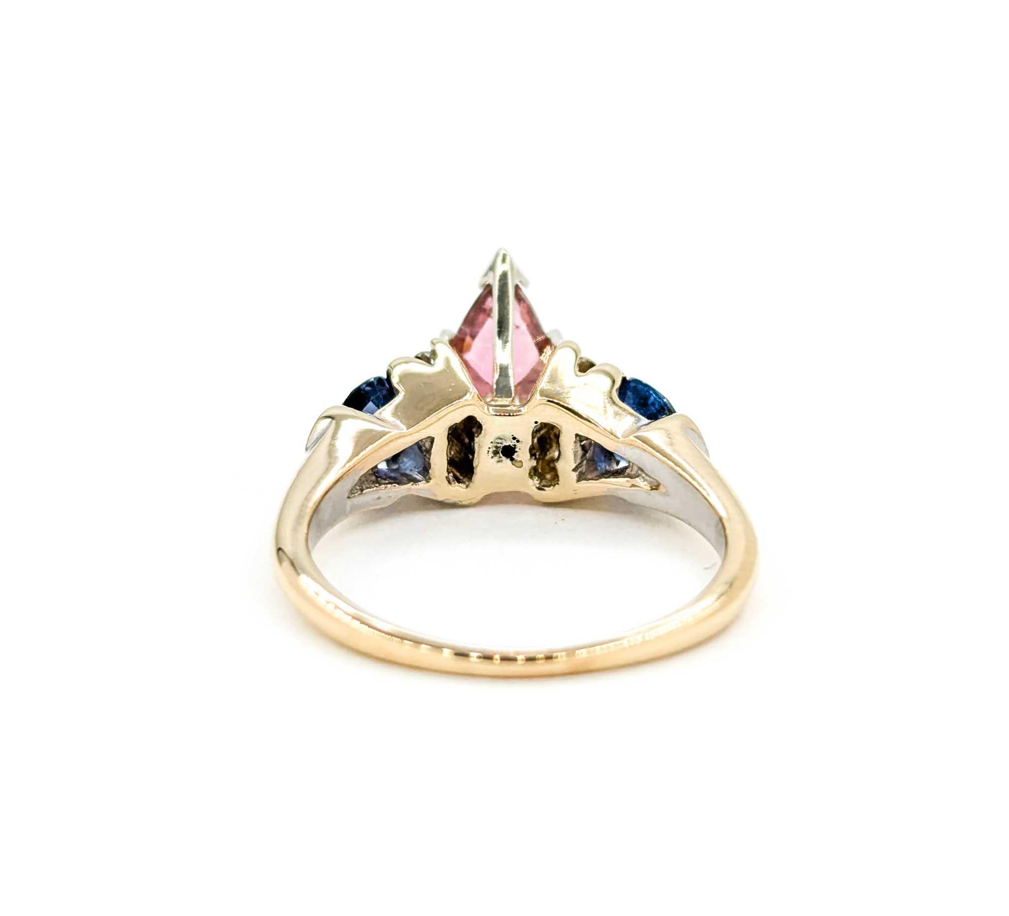 Pink Tourmaline, Sapphire & Diamond Ring in 14k Yellow Gold For Sale 2