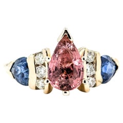 Pink Tourmaline, Sapphire & Diamond Ring in 14k Yellow Gold