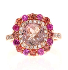 Pink Tourmaline Sapphire Diamond Rose Gold Statement Ring