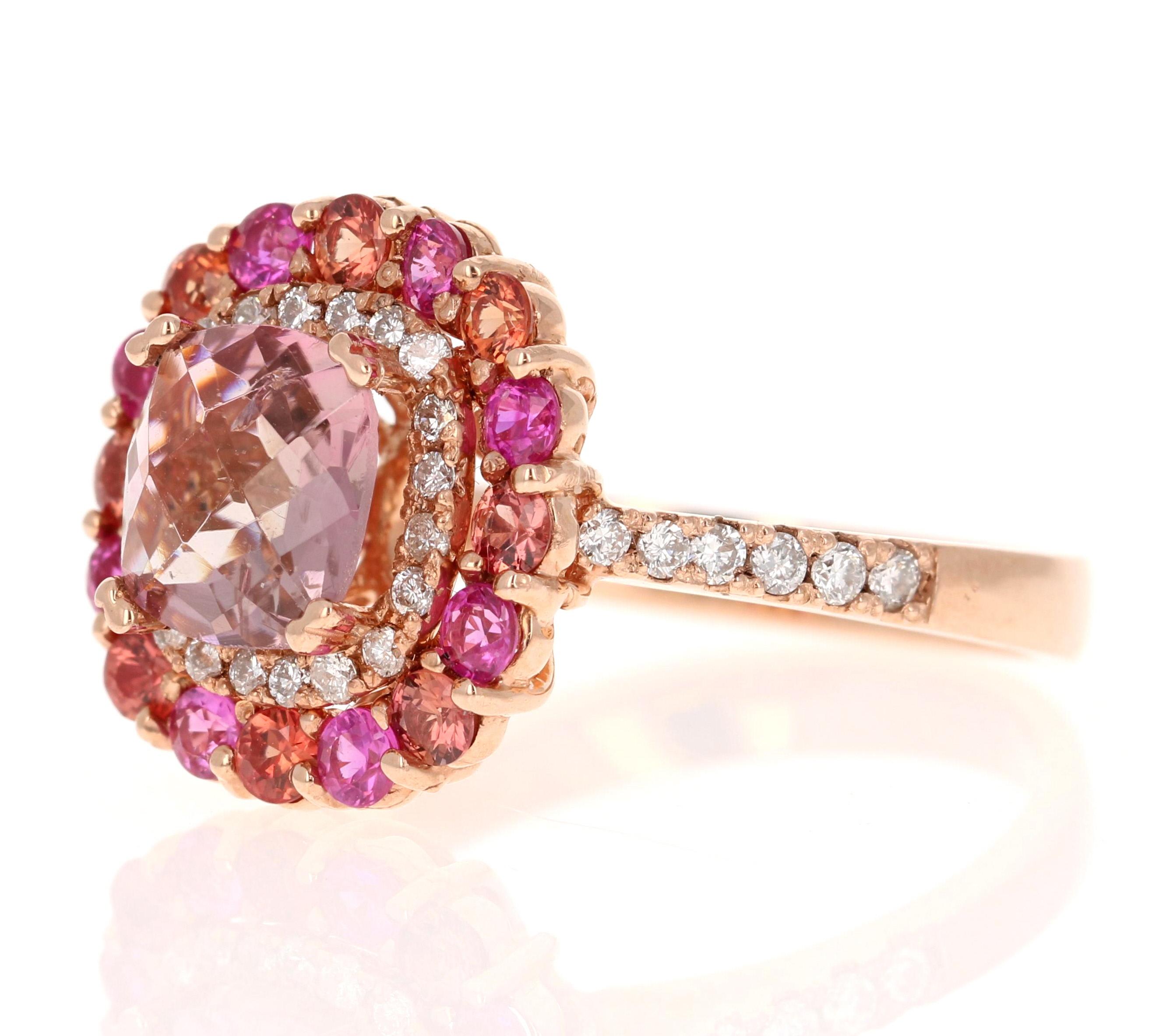 Anillo de Oro Rosa con Turmalina Rosa Zafiro Diamante Corte redondo en venta