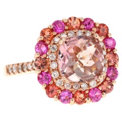 Anillo de Oro Rosa con Turmalina Rosa Zafiro Diamante