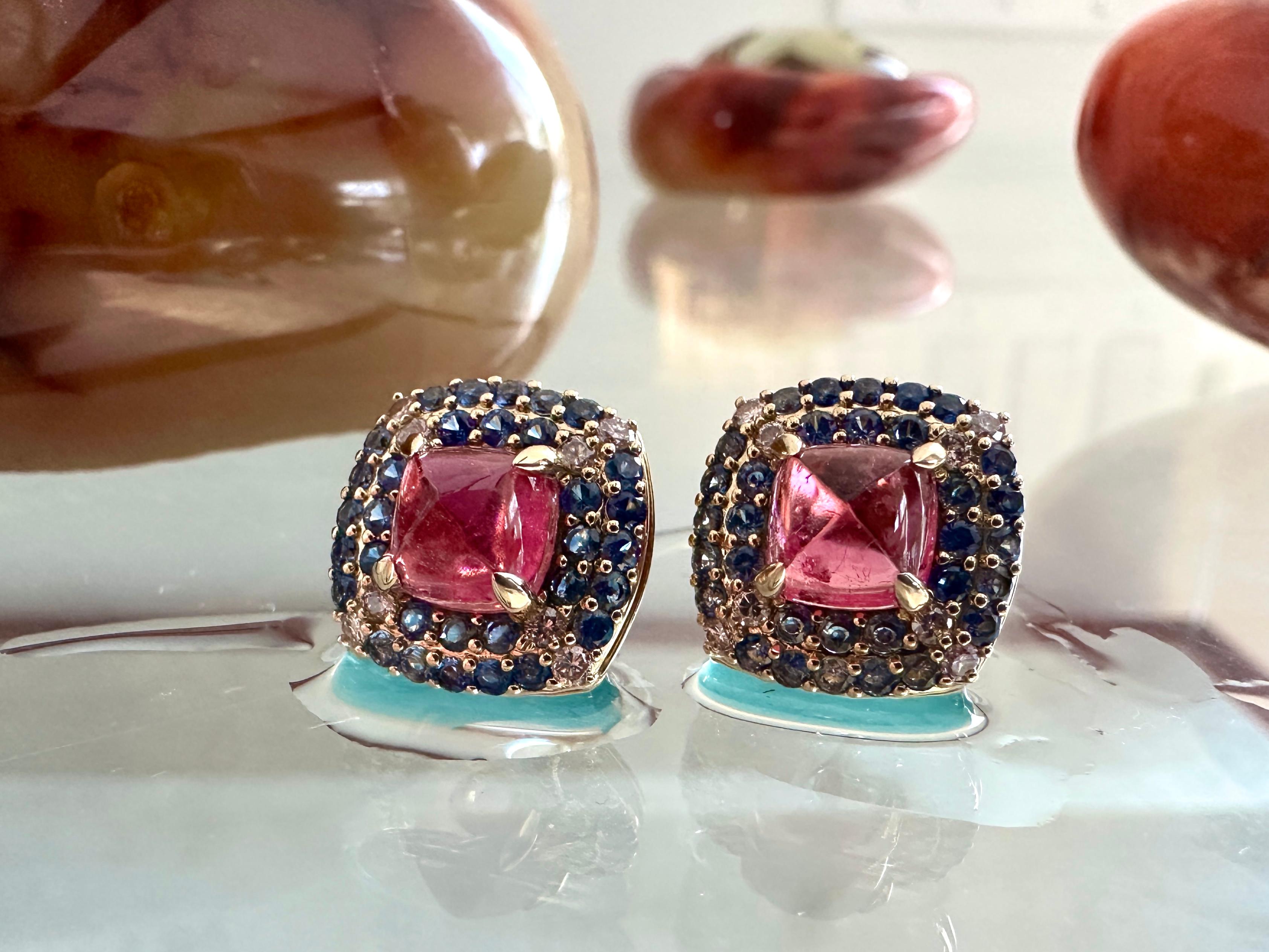 Modern Pink Tourmaline Sapphires Argyle Pink Diamonds 18k Gold Stud Earrings For Sale