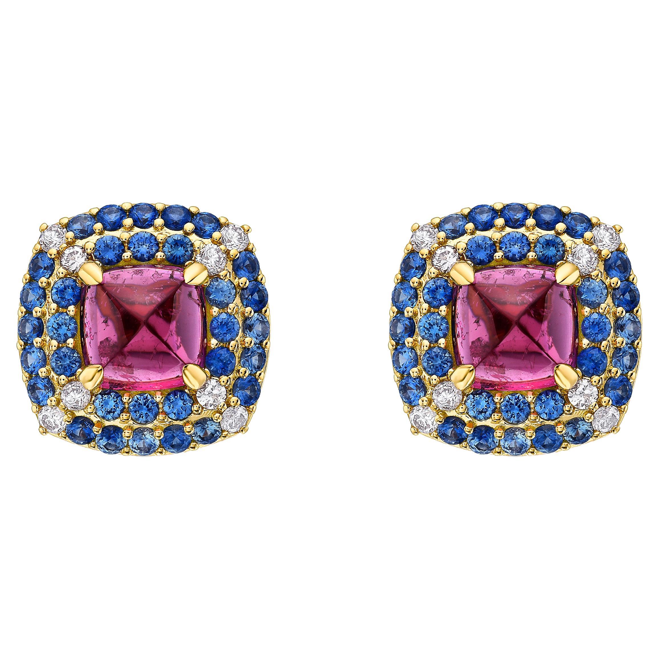Pink Tourmaline Sapphires Argyle Pink Diamonds 18k Gold Stud Earrings