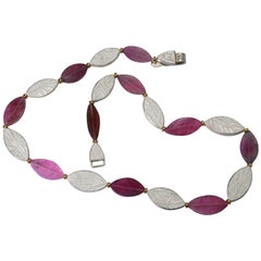 Pink Tourmaline, Silver and 18 Karat Gold Necklace Pink Tourmaline, Silver and 18 Karat Gold Necklace