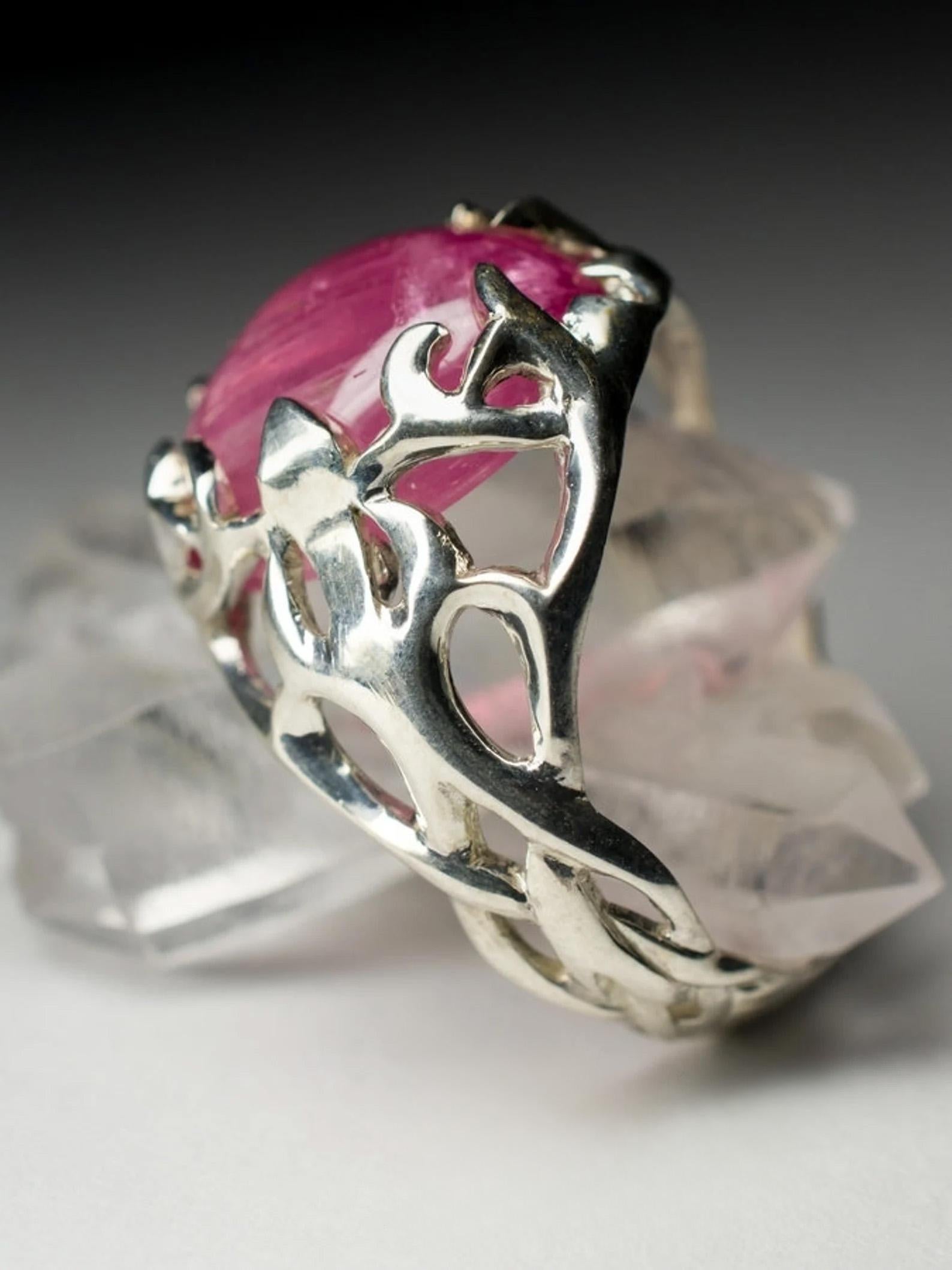 Pink Tourmaline Silver Ring Cat's Eye Effect Rubellite Rose Barbie Gemstone For Sale 3
