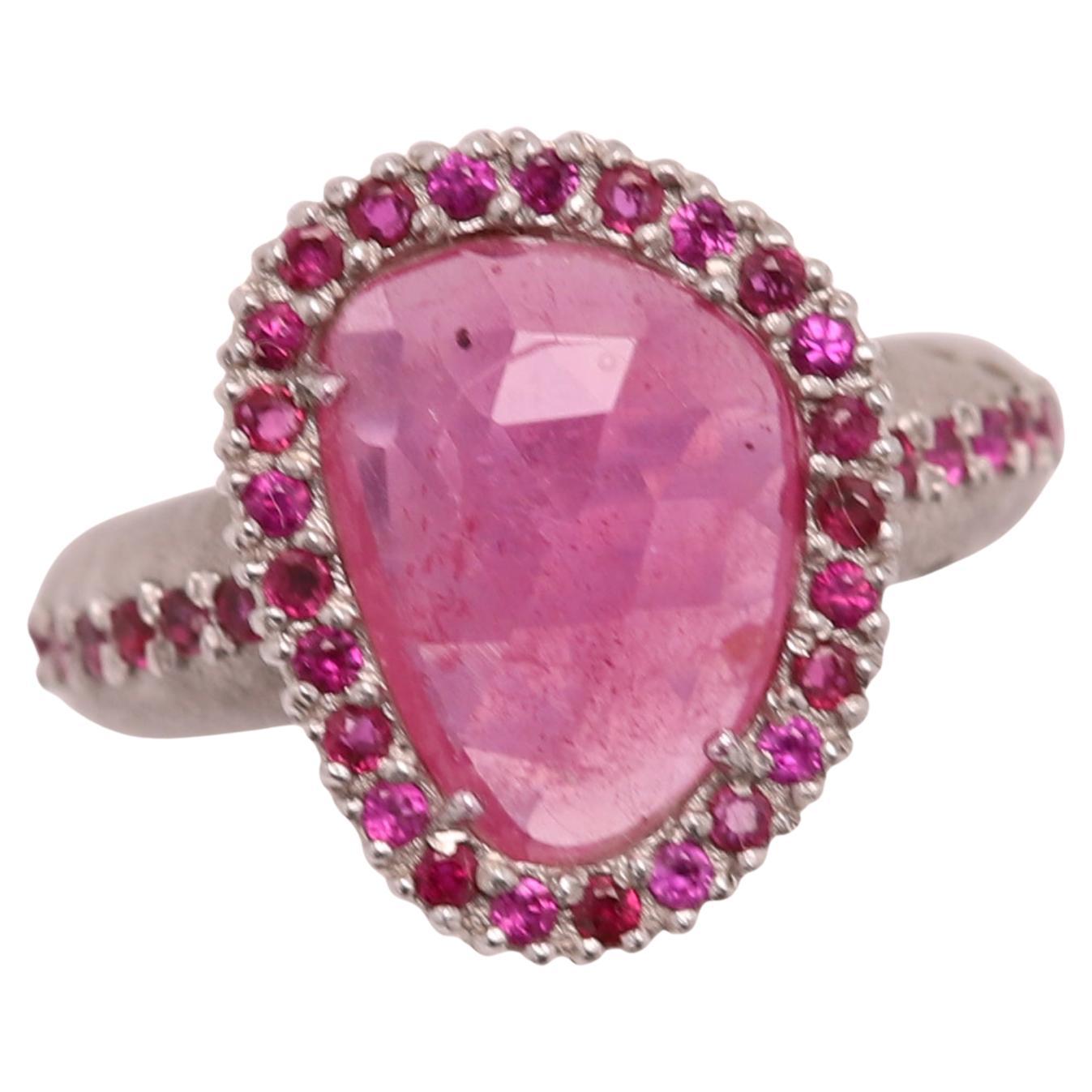 Pink Tourmaline Sliced Gem Ring 14 Karat Gold Vintage Pink Tourmaline Ring For Sale