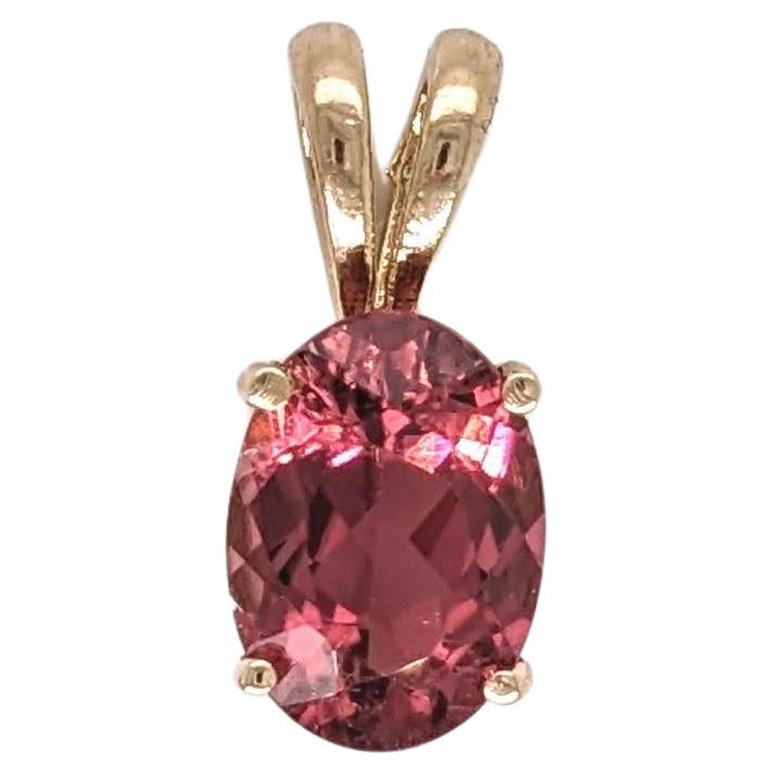 Pink Tourmaline Solitaire Pendant in Solid 14K Yellow Gold Oval 8x6mm