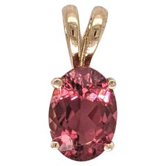 Pink Tourmaline Solitaire Pendant in Solid 14K Yellow Gold Oval 8x6mm