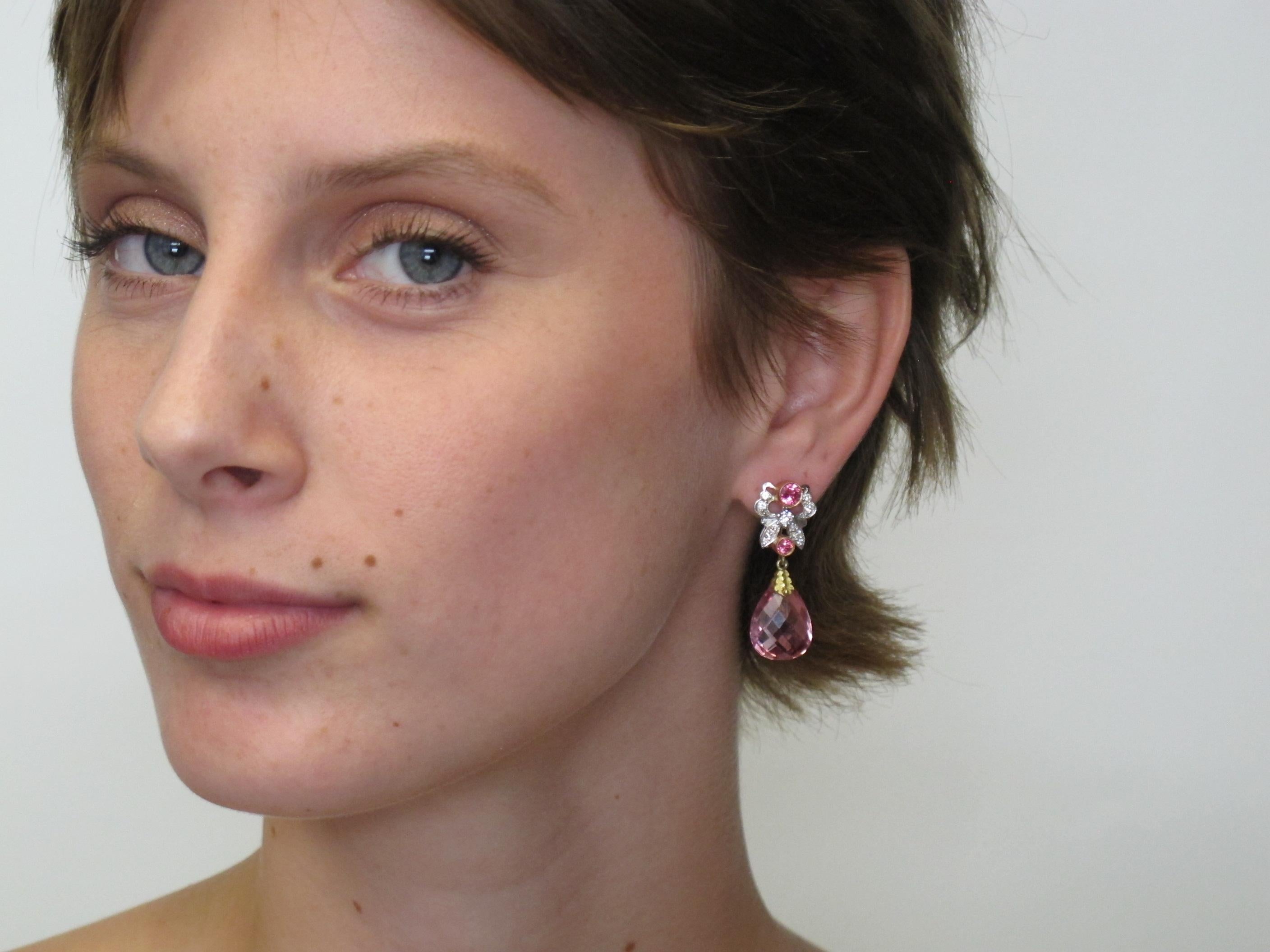 pink tourmaline and diamond earring