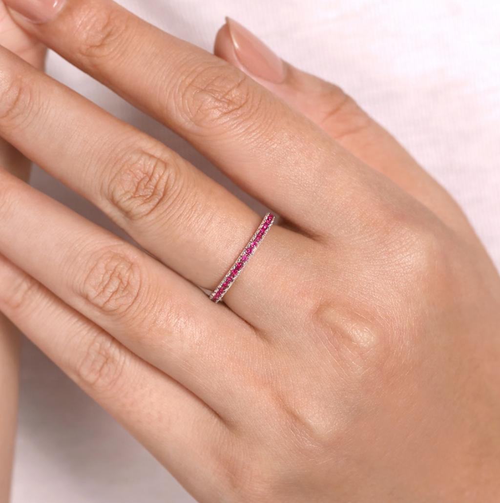 For Sale:  Pink Tourmaline Stackable 2mm Band 14K White Gold Stack Ring LR50889 2