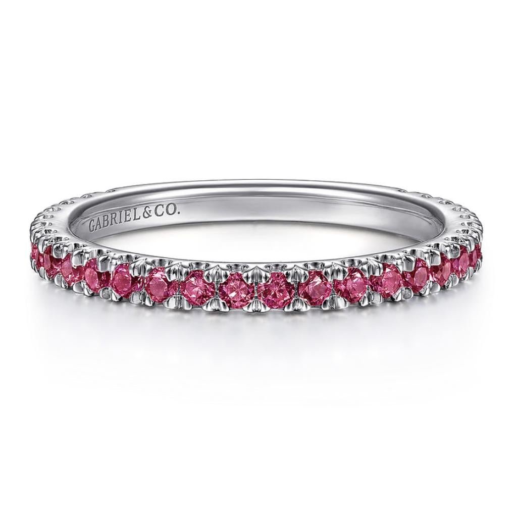 For Sale:  Pink Tourmaline Stackable 2mm Band 14K White Gold Stack Ring LR50889 3