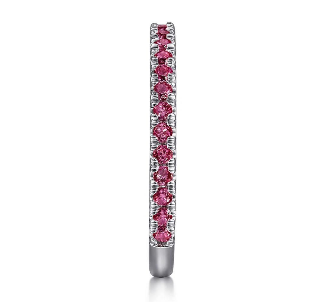 For Sale:  Pink Tourmaline Stackable 2mm Band 14K White Gold Stack Ring LR50889 4