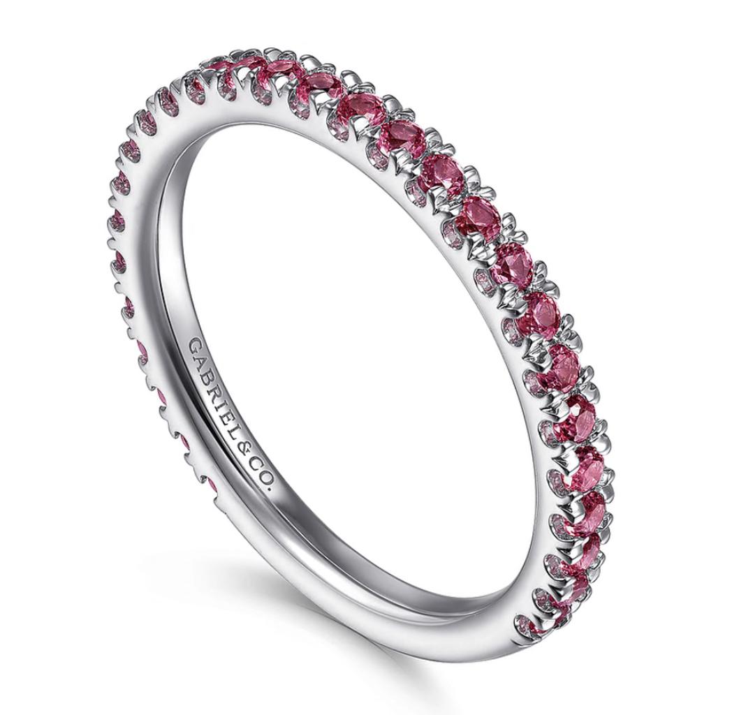 For Sale:  Pink Tourmaline Stackable 2mm Band 14K White Gold Stack Ring LR50889 5