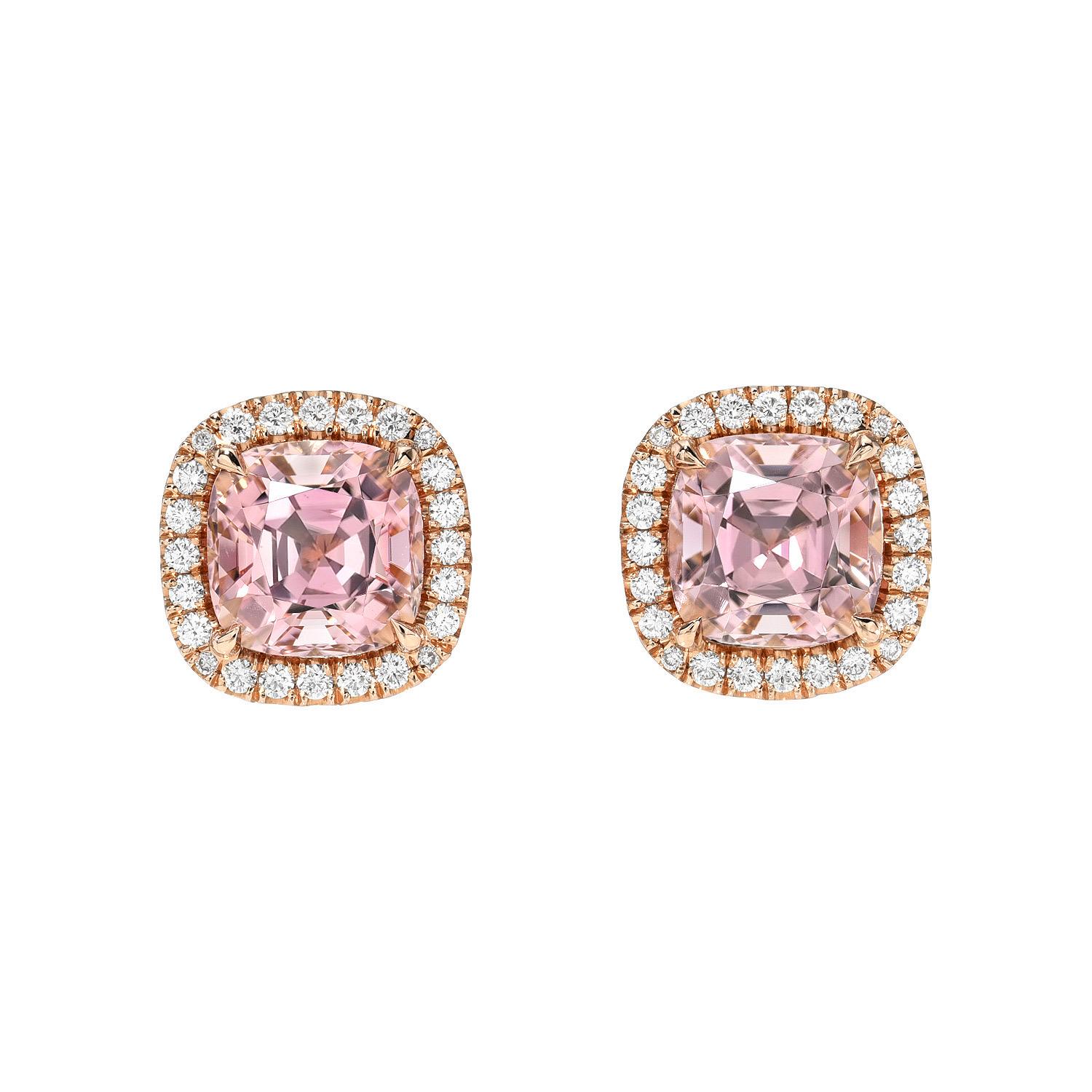 Cushion Cut Pink Tourmaline Stud Earrings 4.20 Carat Cushion - Luxury Jewelry Beverly Hills For Sale