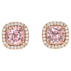 Clous d'oreilles en tourmaline rose taille coussin de 4,20 carats - Luxury Jewelry Beverly Hills