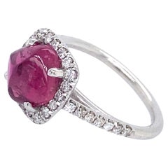 2.25 Carat Pink Tourmaline Sugarloaf Set in Platinum & Framed with Tiny Diamonds