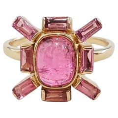 Pink Tourmaline Sunburst Cocktail Ring in Yellow Gold