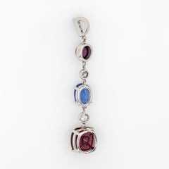 Pendentif tourmaline rose tanzanite grenat 2"" or blanc 14k bijoux en diamant