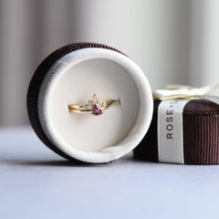 Pink Tourmaline Trillion Ring with Diamond Ring Guard, 14 Karat Rose Gold Ring