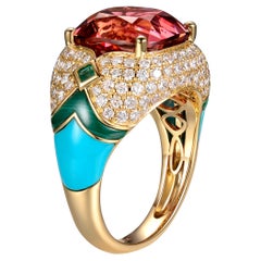 Rosa Turmalin Türkis Malachit Smaragd Diamant Cocktail Ring