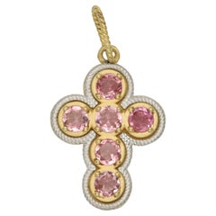 Croce vintage con tormalina rosa Ciondolo a croce in oro 18 carati bicolore made in Italy