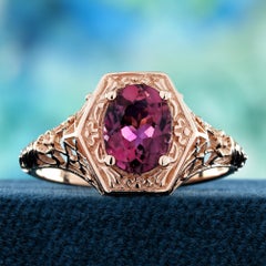 Pink Tourmaline Vintage Style Filigree Ring in 9K Rose Gold