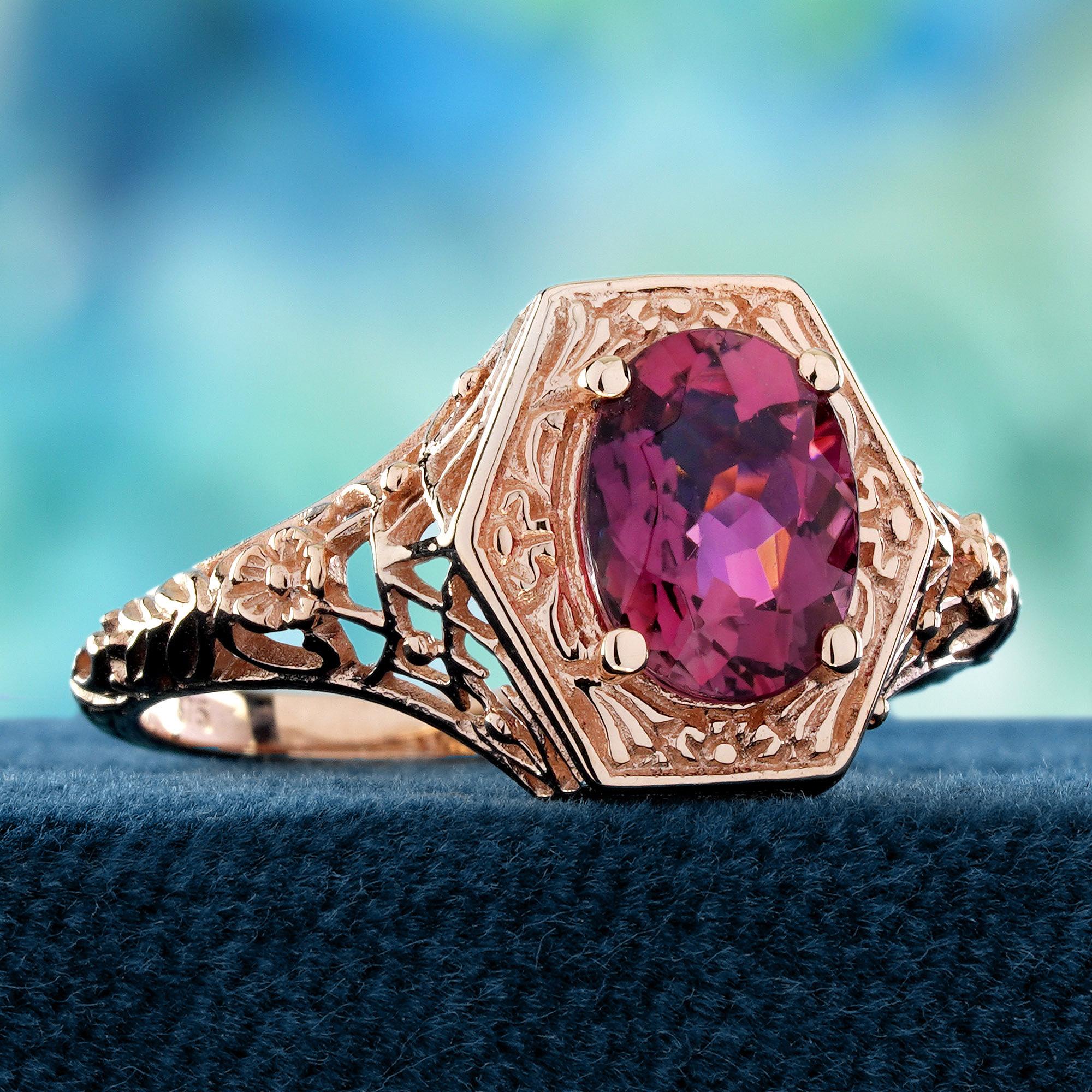 Édouardien Bague filigrane de style vintage en or rose 9 carats en vente