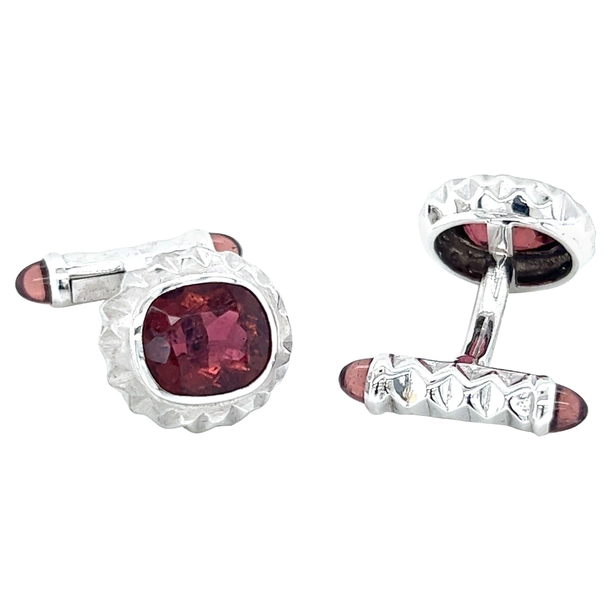 Pink Tourmaline White Gold Cufflinks For Sale