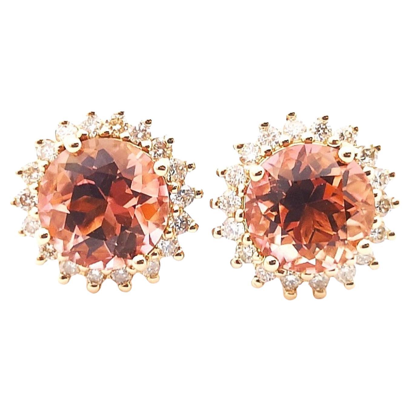 Pink Tourmaline with Brown Diamond Earrings set in 18K Rose Gold Settings For Sale