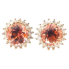 Pink Tourmaline with Brown Diamond Earrings set in 18K Rose Gold Settings