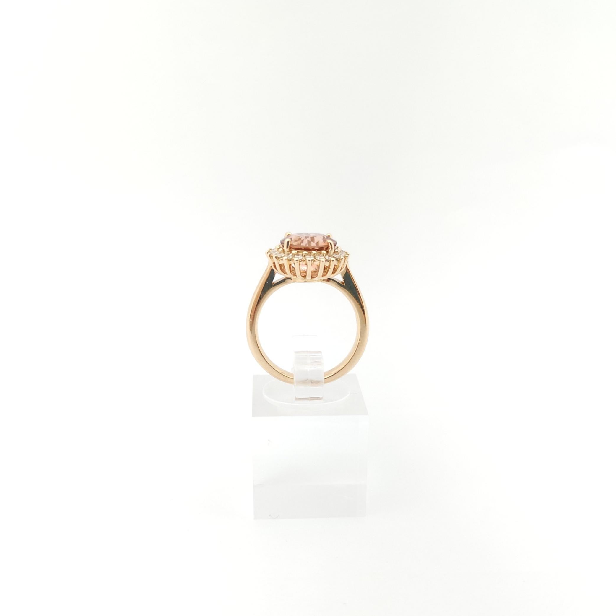 Pink Tourmaline with Brown Diamond Ring set in 18K Rose Gold Settings For Sale 4