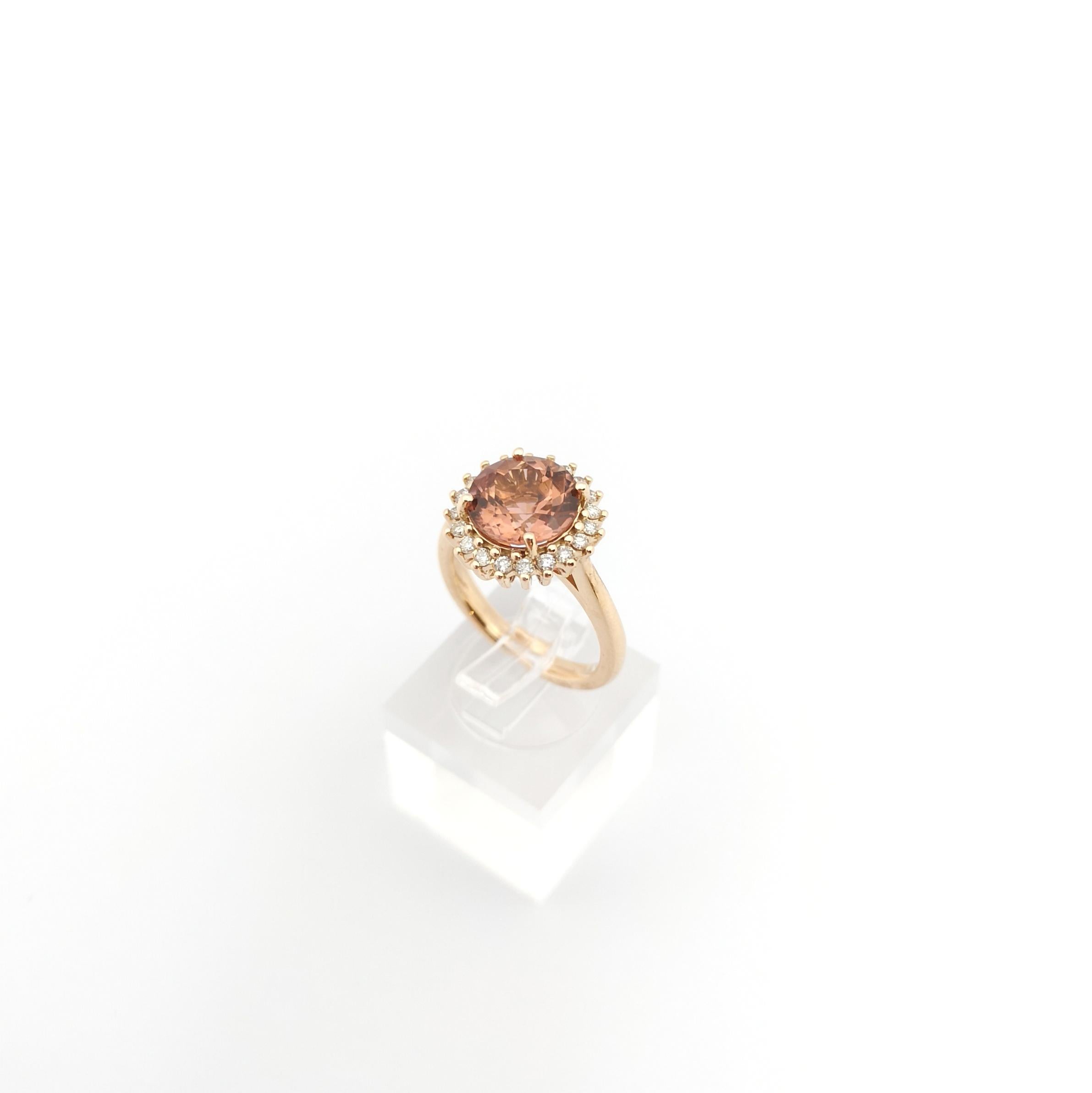 Pink Tourmaline with Brown Diamond Ring set in 18K Rose Gold Settings For Sale 5