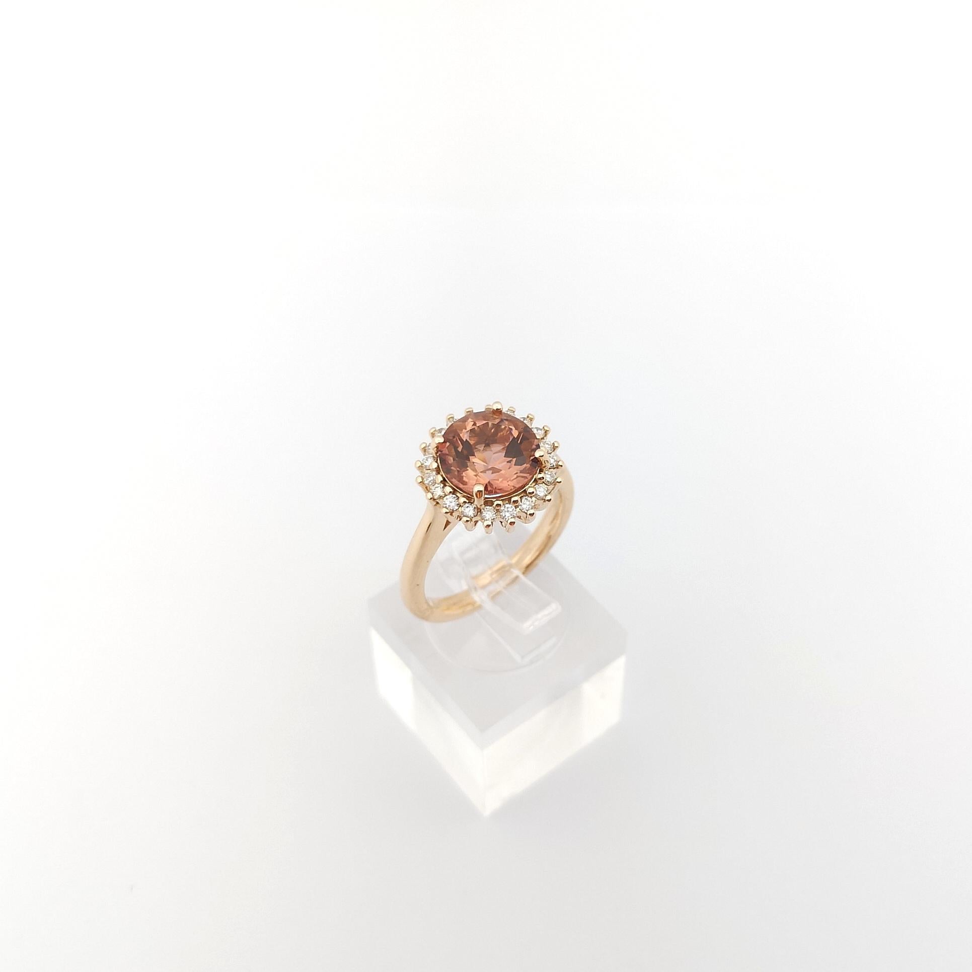 Pink Tourmaline with Brown Diamond Ring set in 18K Rose Gold Settings For Sale 7