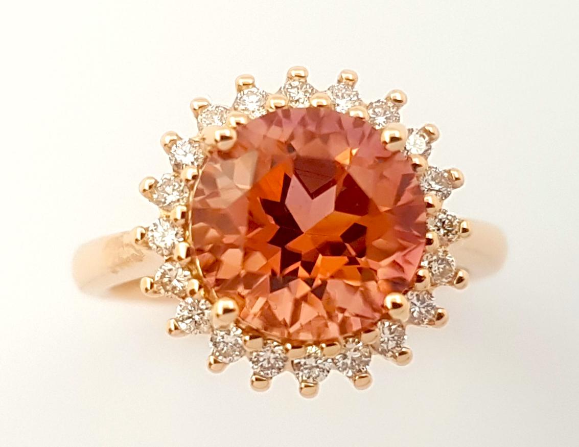 Pink Tourmaline with Brown Diamond Ring set in 18K Rose Gold Settings For Sale 3