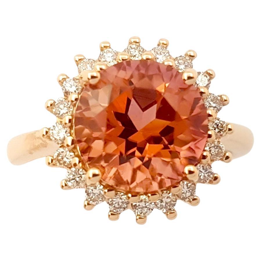 Pink Tourmaline with Brown Diamond Ring set in 18K Rose Gold Settings For Sale