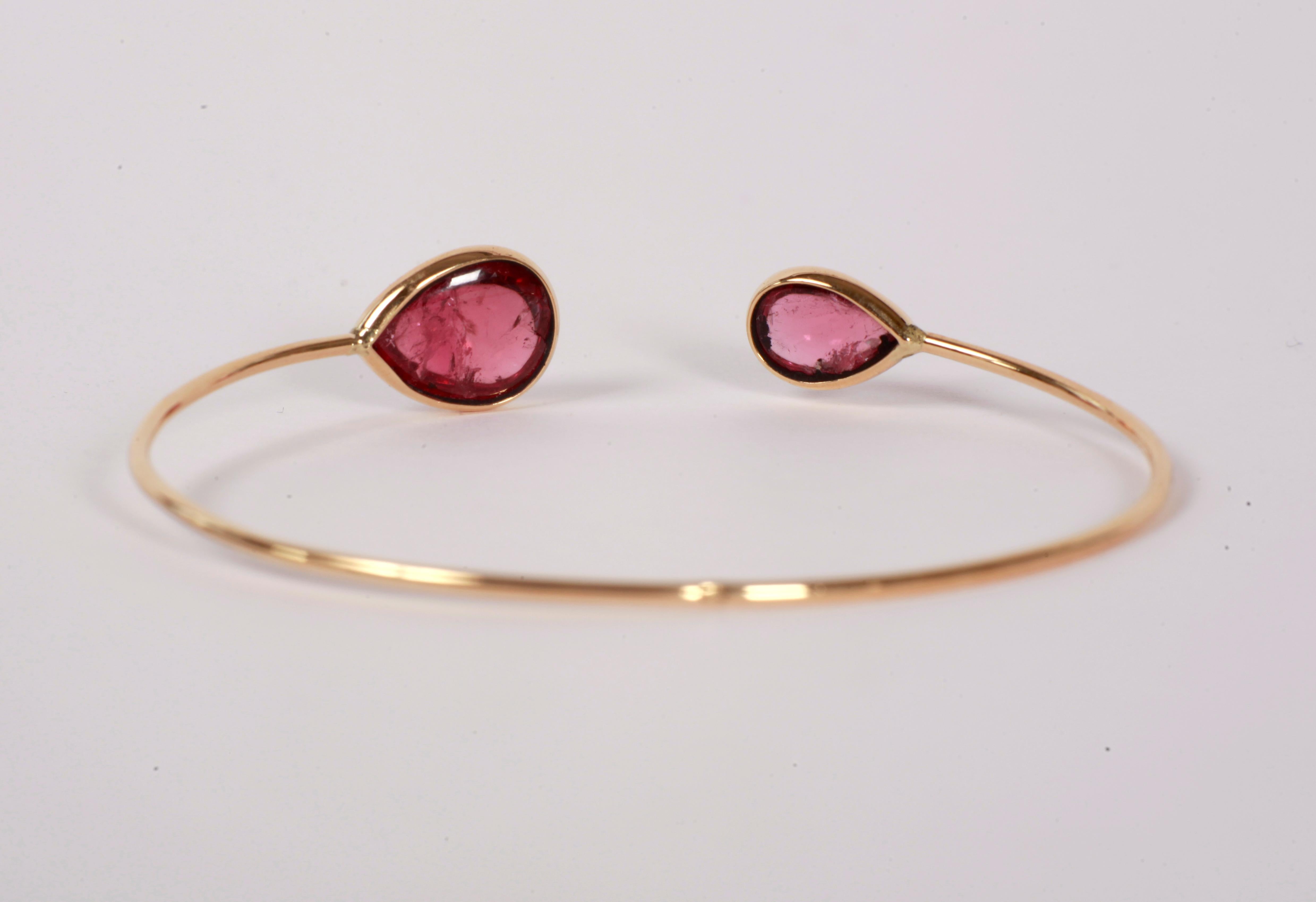 Contemporary Pink Tourmaline Yellow Gold Bangle Bracelet Created by Marion Jeantet