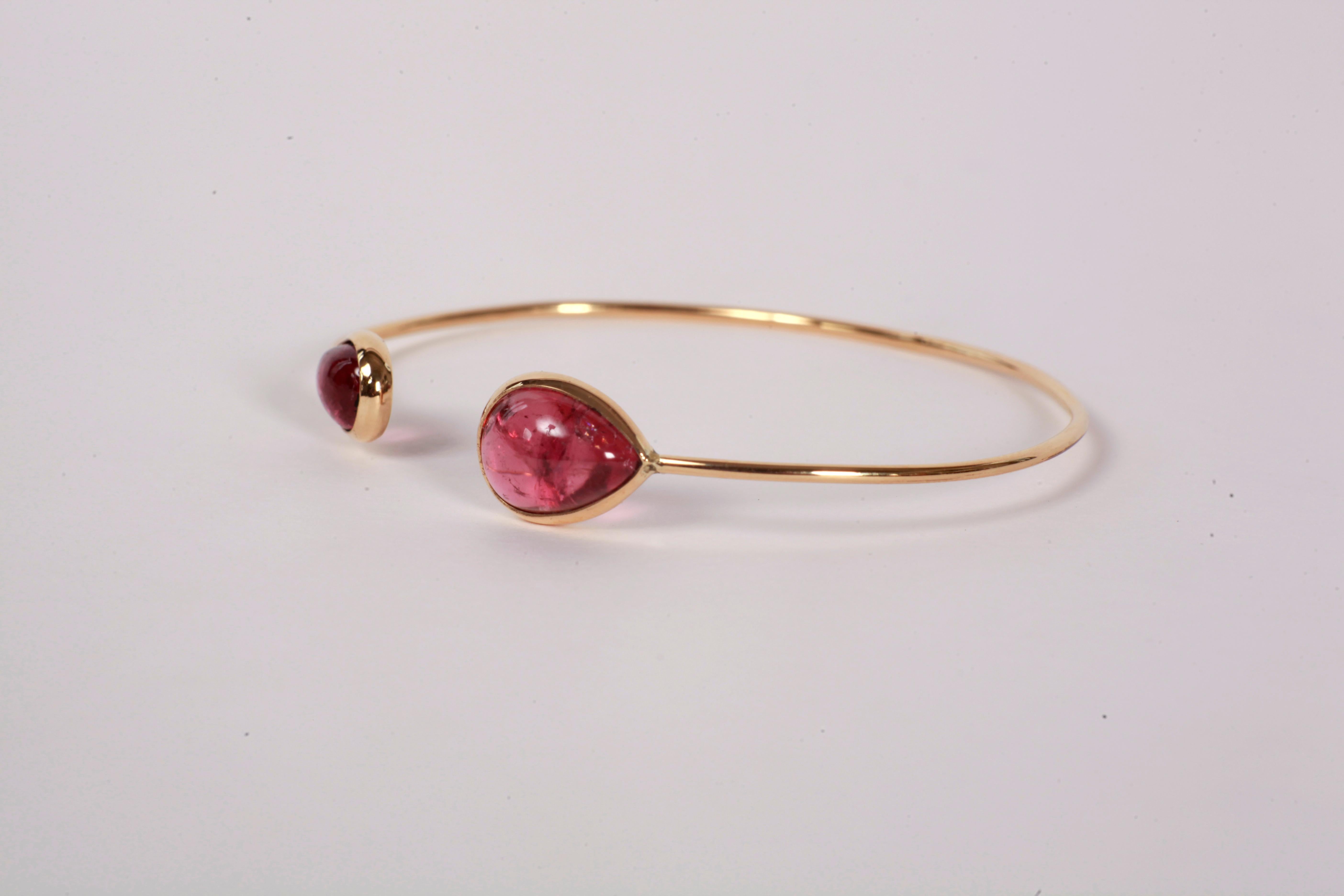 Pear Cut Pink Tourmaline Yellow Gold Bangle Bracelet Created by Marion Jeantet