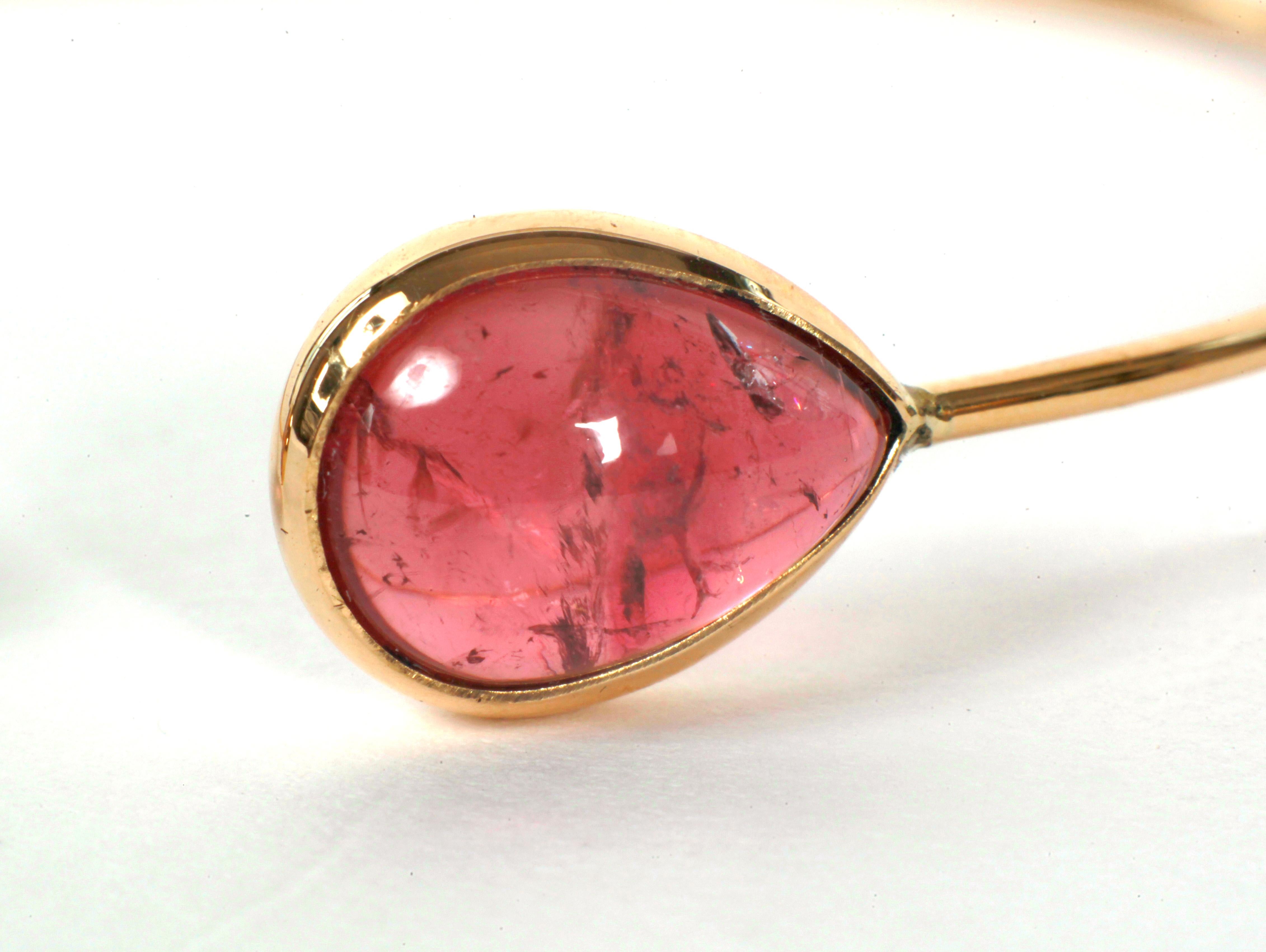 Pink Tourmaline Yellow Gold Bangle Bracelet Created by Marion Jeantet In New Condition In Paris, FR