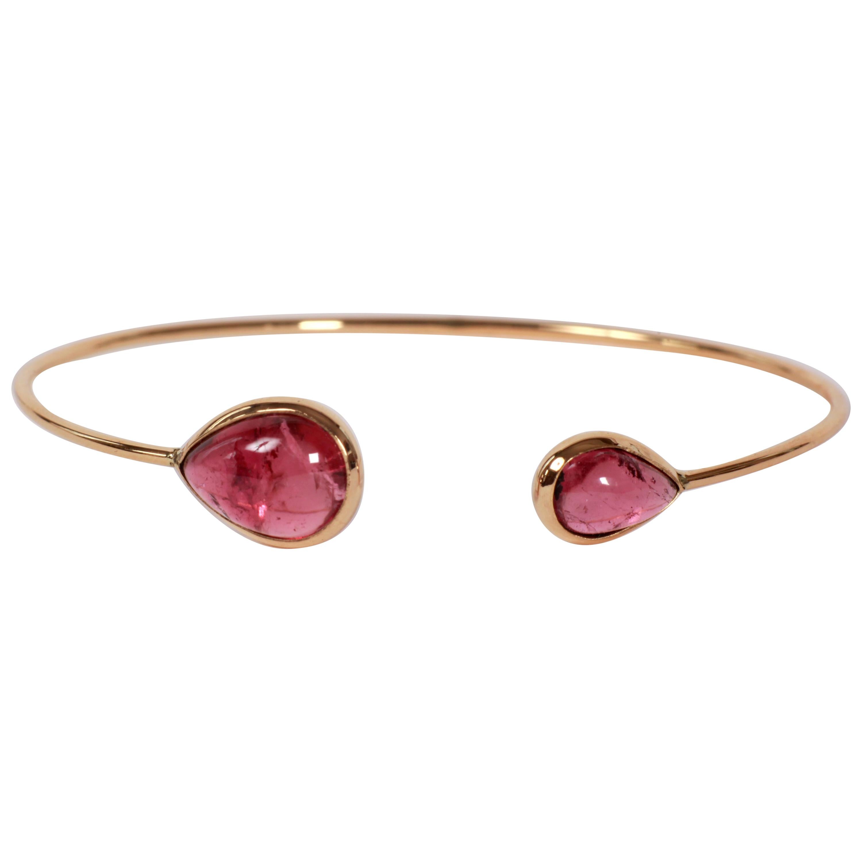 Pink Tourmaline Yellow Gold Bangle Bracelet Created by Marion Jeantet