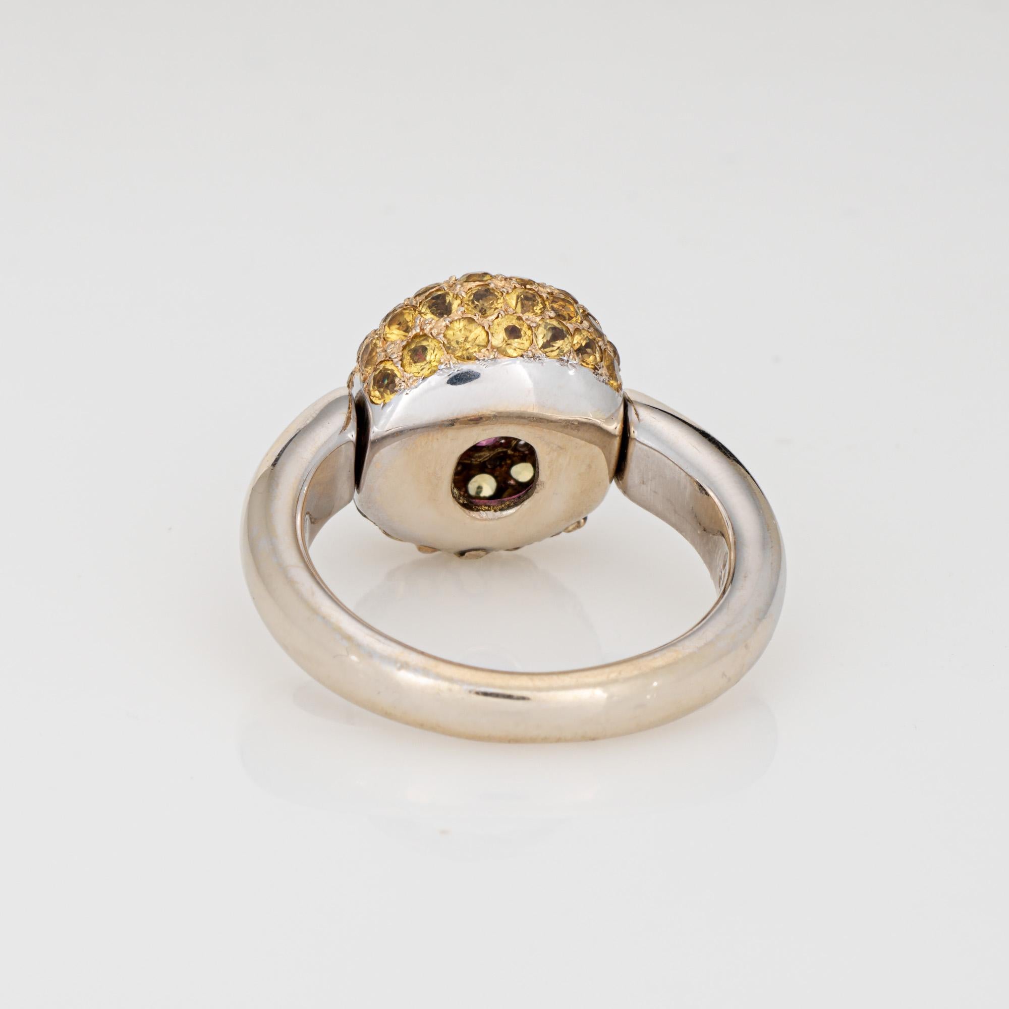 Bague cocktail Estate de succession en or blanc 14 carats, tourmaline rose, saphir jaune, taille 6,5 Bon état - En vente à Torrance, CA