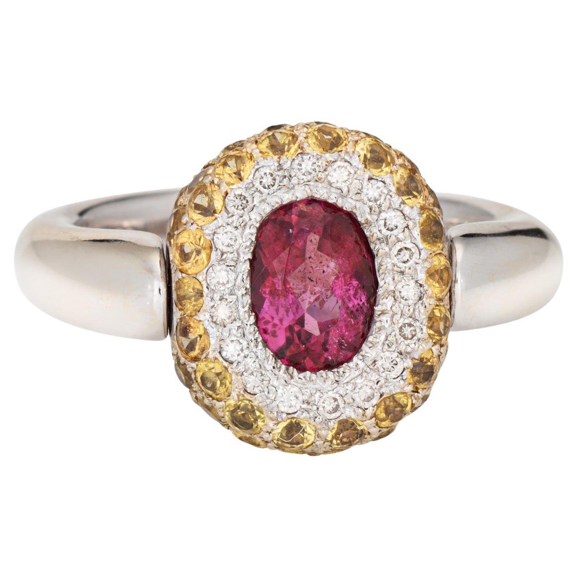 Rosa Turmalin Gelb Saphir Flip Ring Sz 6,5 14k Weißgold Cocktail Estate im Angebot
