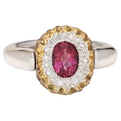 Turmalina Rosa Zafiro Amarillo Flip Anillo Sz 6.5 14k Oro Blanco Cocktail Estate