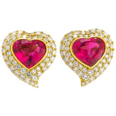 Pink Tourmalines 26 Carat and Diamonds 8 Carat Earrings