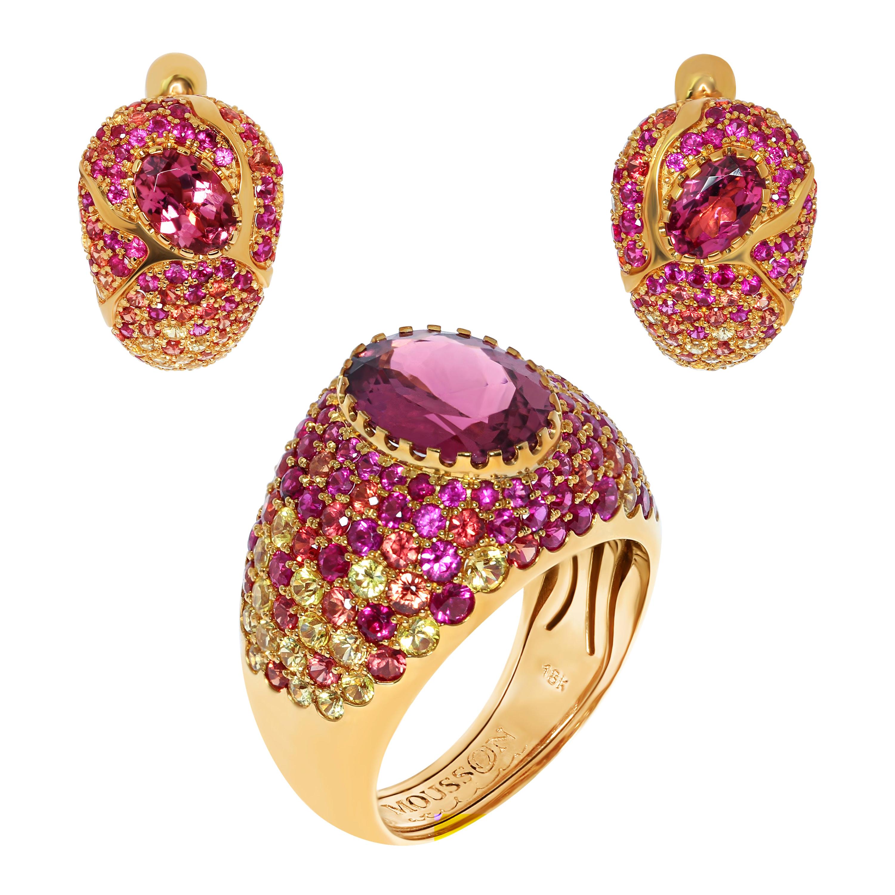 Pink Tourmalines Sapphires Rubies Yellow 18 Karat Gold Riviera Suite