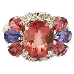 Pink Tourmalines Tanzanites Diamonds 18 Carat White Gold Candy Ring