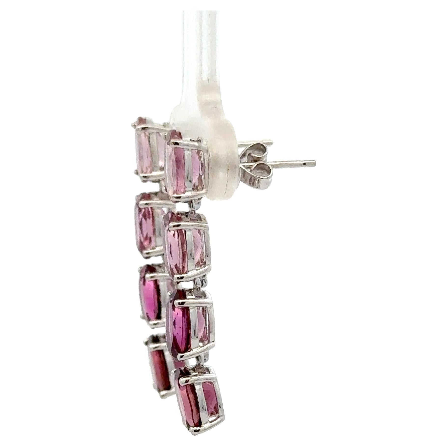 Contemporaneo Orecchini a goccia con gemme rosa Tourmline Ombree 6,20 carati in oro bianco 14 carati in vendita