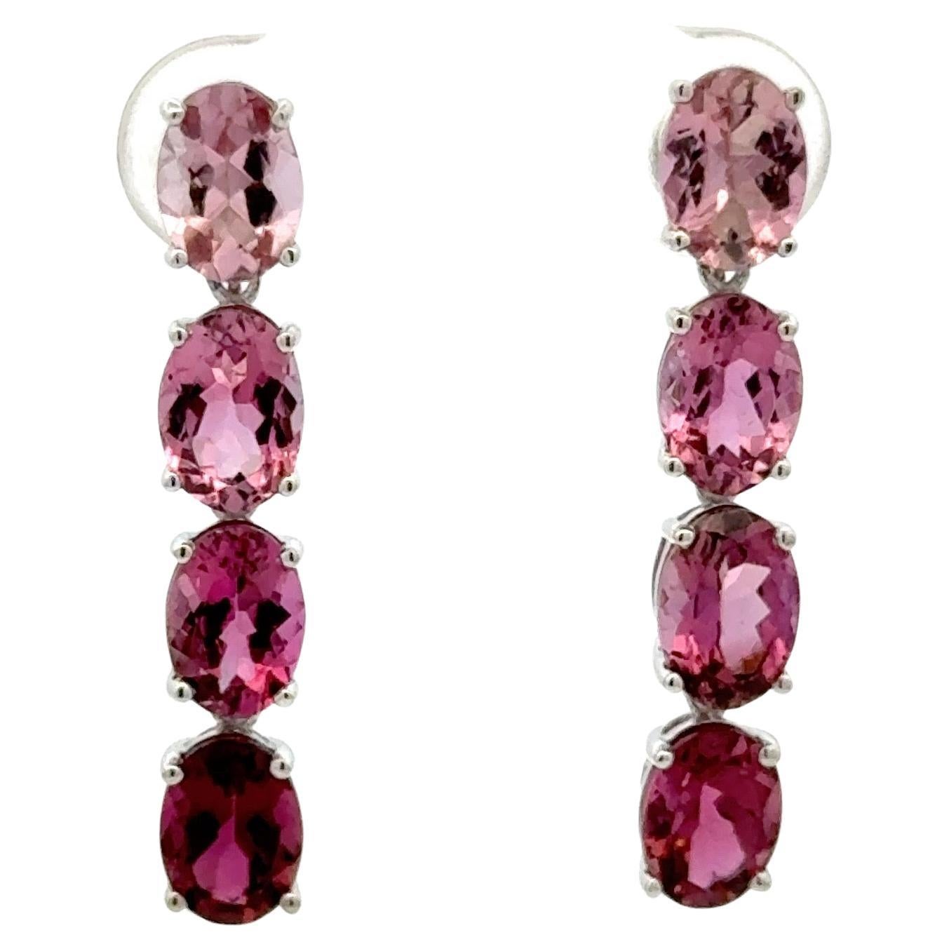 Orecchini a goccia con gemme rosa Tourmline Ombree 6,20 carati in oro bianco 14 carati in vendita