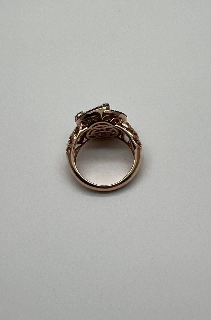 Pink Translucent Mother of Pearl Black Diamonds Halo 14K Rose Gold Cocktail Ring For Sale 5
